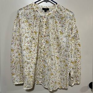 J Crew boho golden watercolor floral blouse size L lightweight cotton